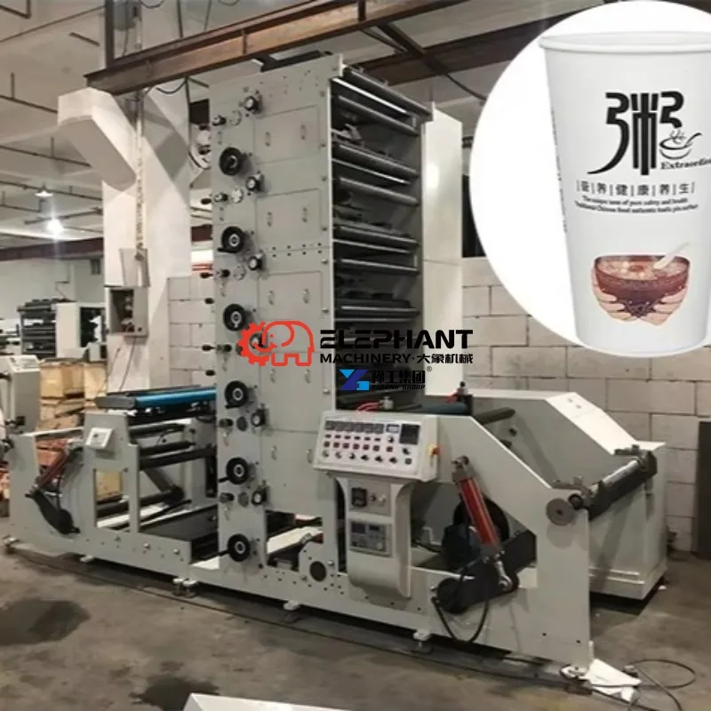 New 6 Color Automatic Roll To Roll Flexographic Printing Machine for Thermal Paper and Paper Bag Printing Production