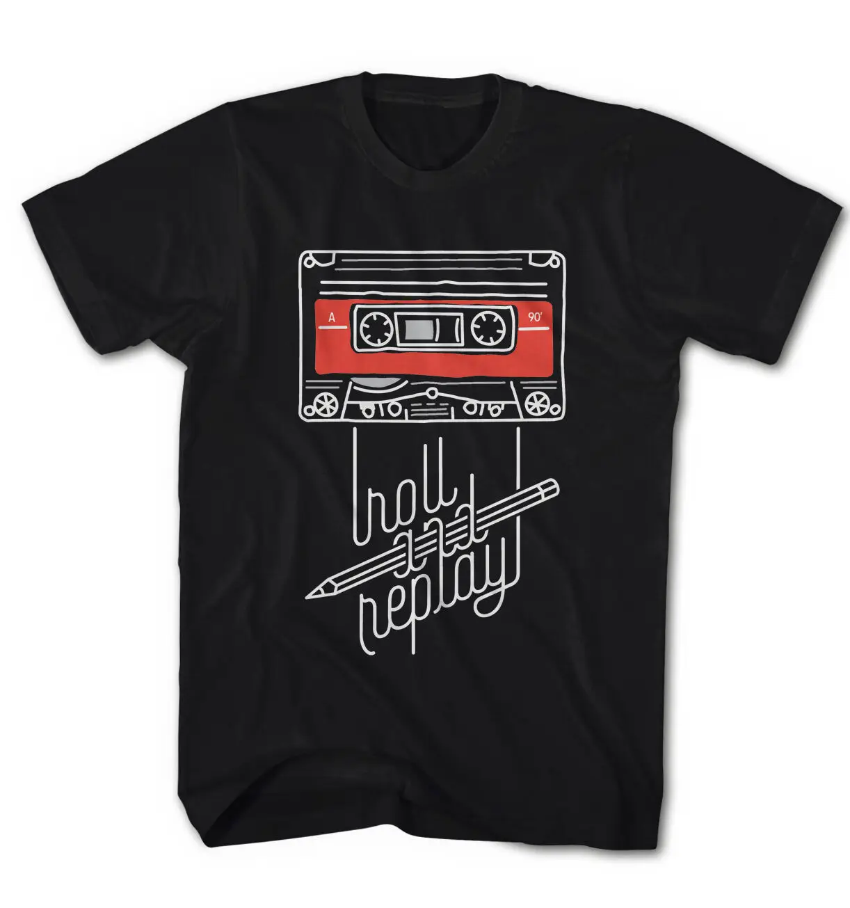 Roll and Replay Vintage Audio Music Cassette T-Shirt 100% Cotton O-Neck Summer Short Sleeve Casual Mens T-shirt Size S-3XL