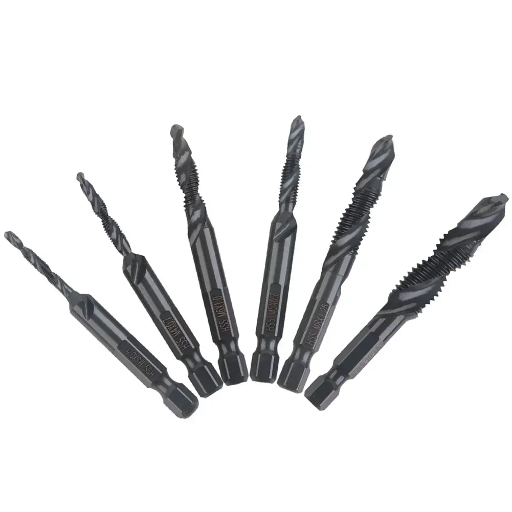 

Tap Tool Tap Drill Bits 1/4" (6.35mm) Hex Shank Black Color Durable For Tapping Threads For Wood Plastic Aluminum Hand Tools
