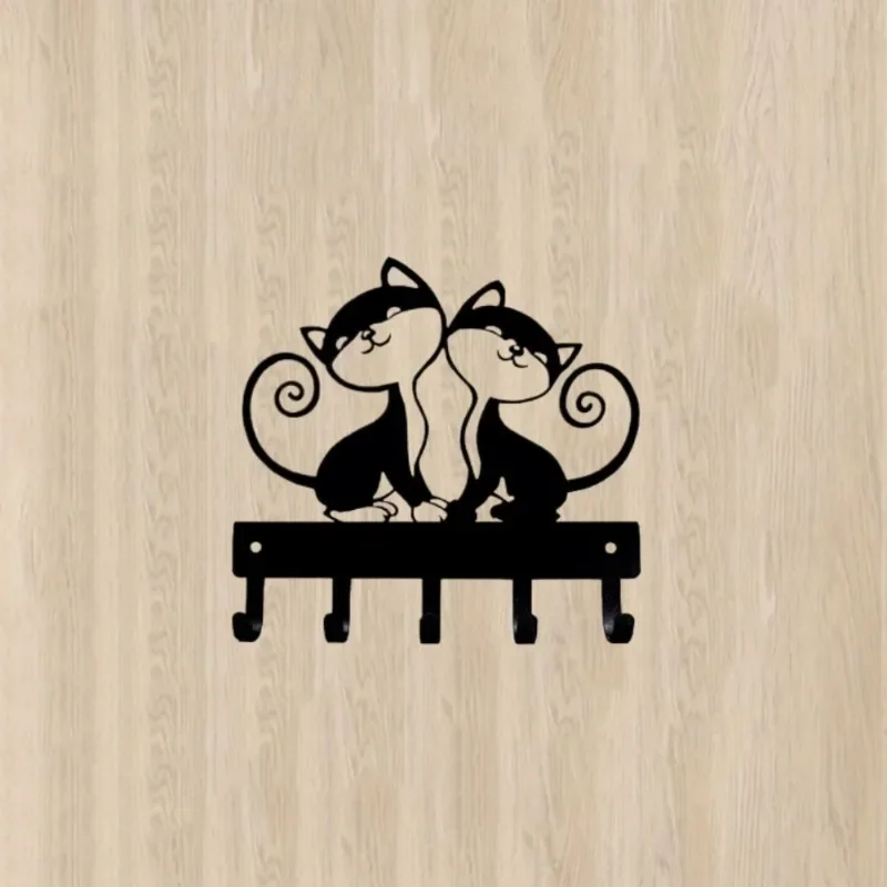 CIFBUY Twin Cats Metal Wall Art Key Holder Iron Coat Hook Rack Entryway Home Decor Gift Rustic Sign
