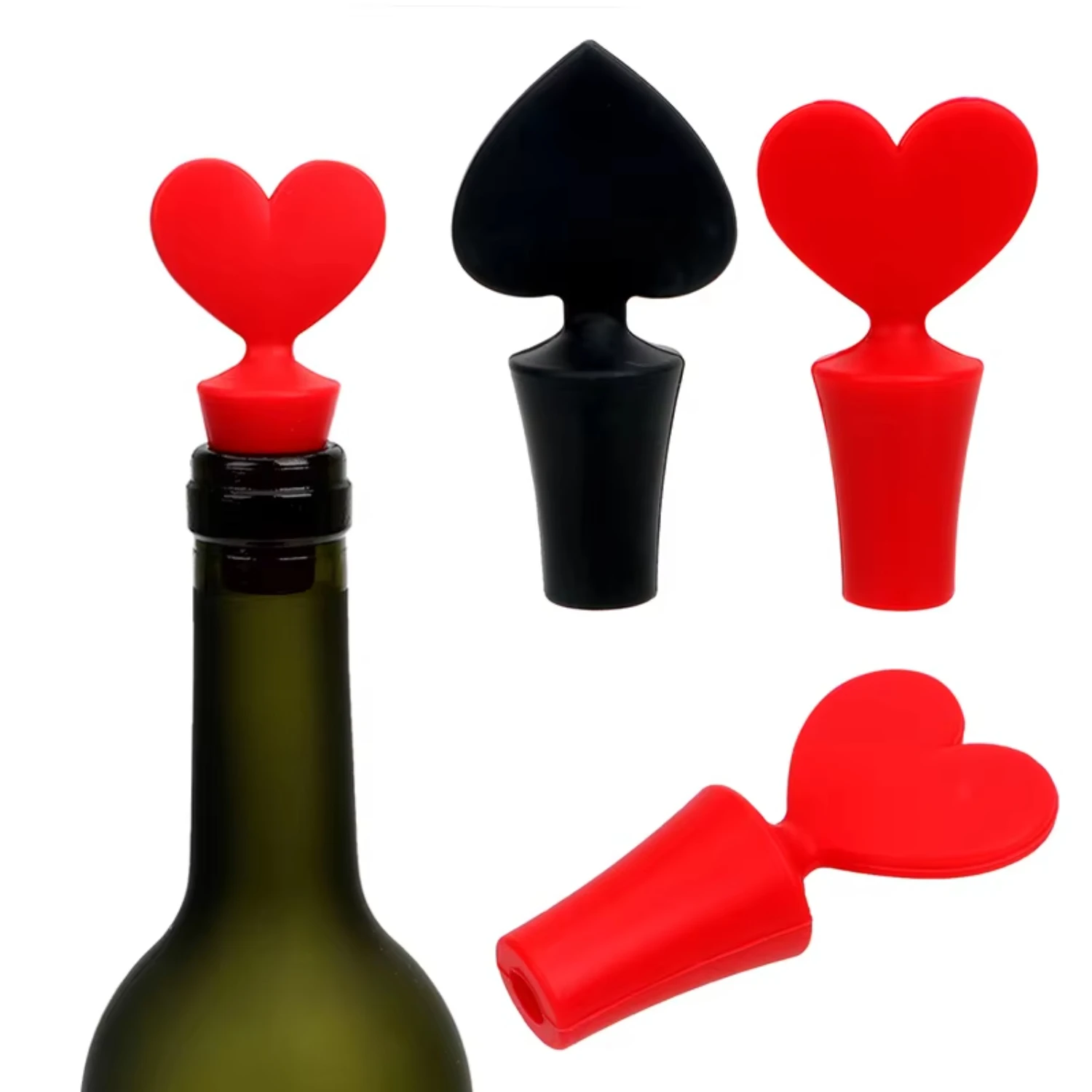 1Pcs Silicone Wine Bottle Stopper Leak Proof Beer Champagne Red Wine   Poker Shape Cork Drink Sealer Plug Kitchen Gadgets