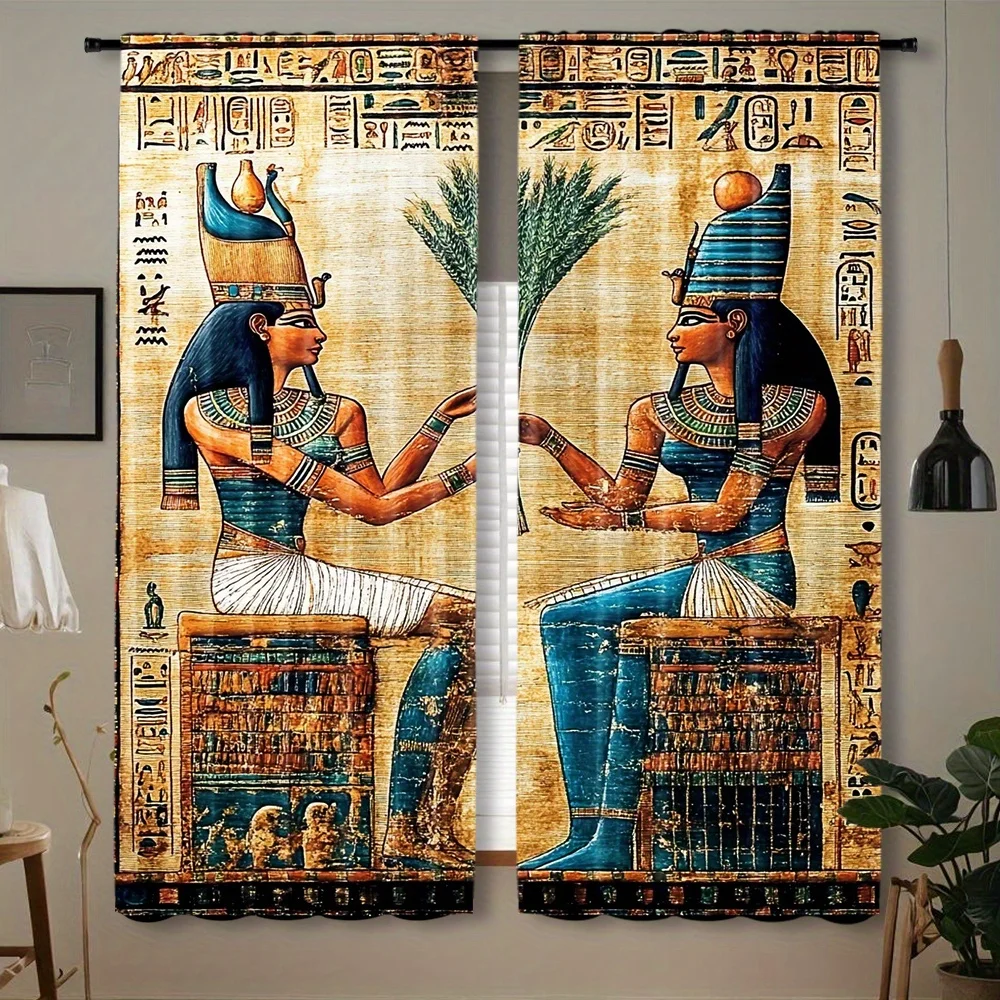 2pcs Egyptian Goddess Isis Nephthys Curtains Hieroglyphs Ancient Egypt Living Room Bedroom Home Decor Window Drapes