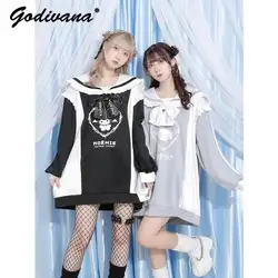 Sudaderas de moda japonesa Sanrio para mujer, estilo femenino, cuello de marinero suelto, lazo de mina, manga larga, sudaderas con capucha Kawaii, Top de otoño, nuevo