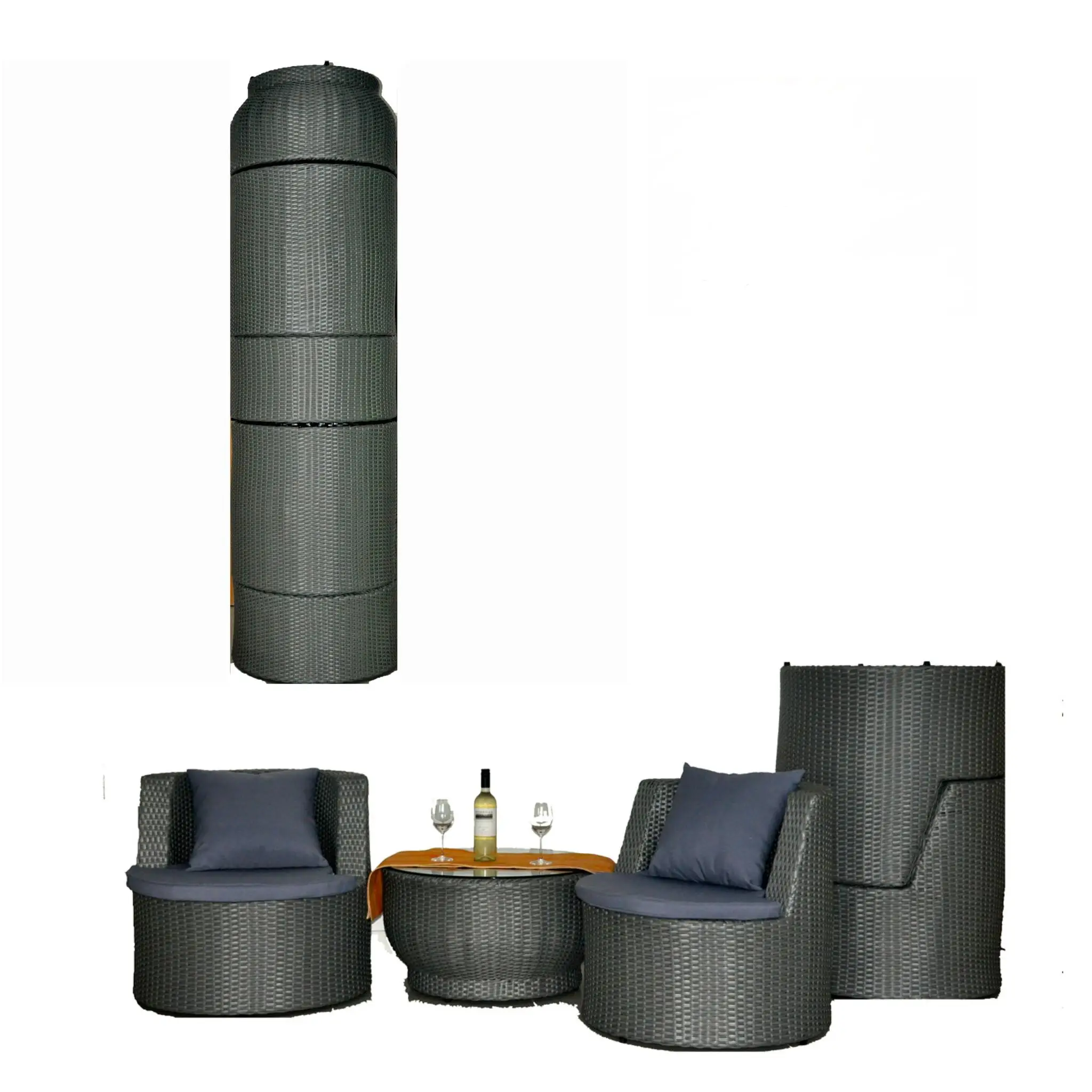 

Home Balcony Space Saving Stackable Outdoor Sofa Furniture Set Garden Wicker Chair Rattan