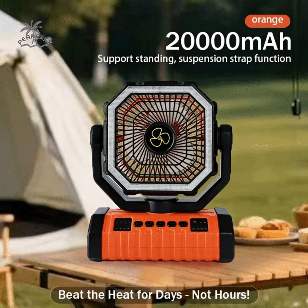 Multi-functional Portable Camping Fan 20000mAh Long-Lasting Battery Outdoor Tent Fans LED Lantern Remote Control Travel Fans