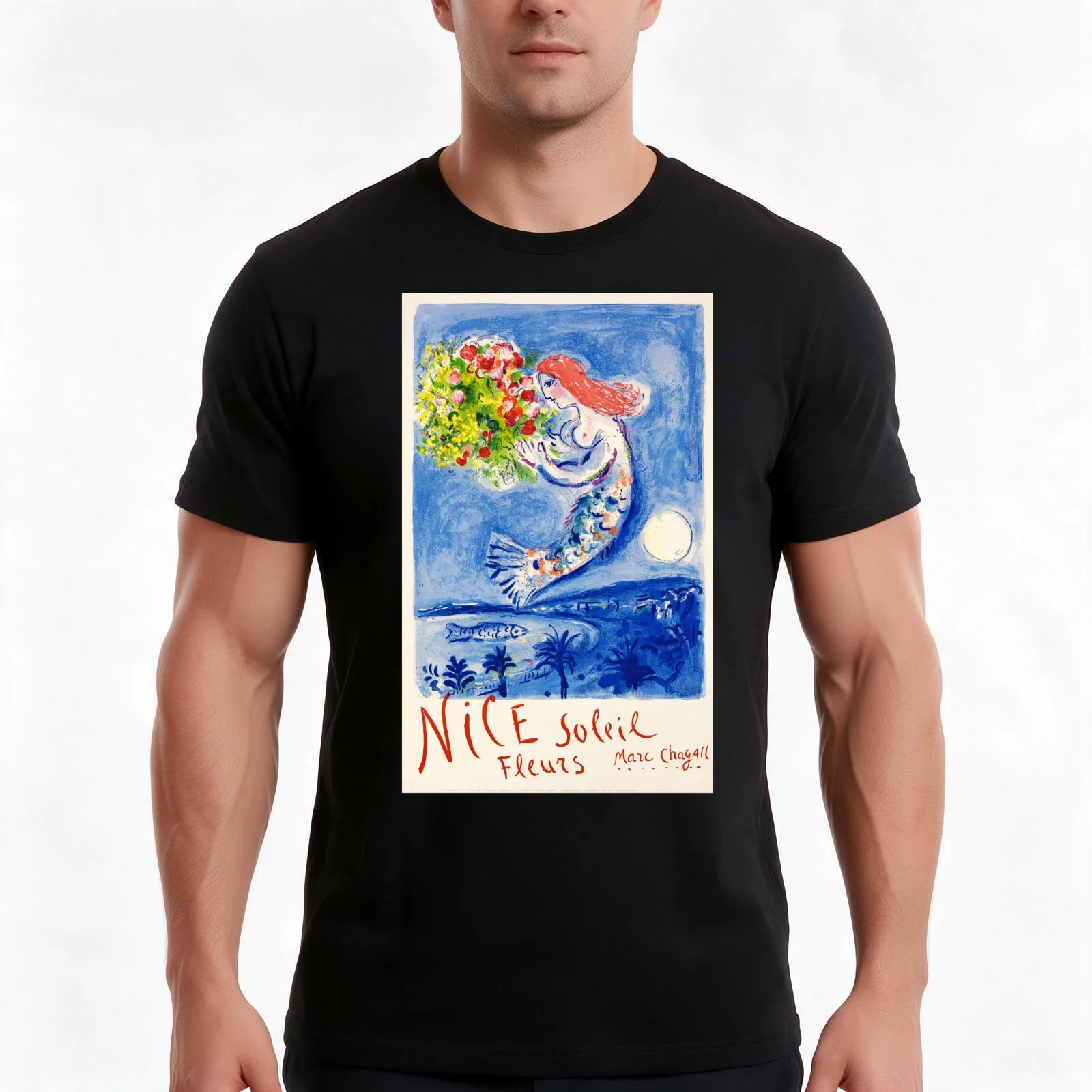 Travel Poster - Marc Chagall - Nice Soleil Fleurs T-Shirt, Summer Casual Cotton Tee, Oversized Streetwear Tops, Unisex Men Women