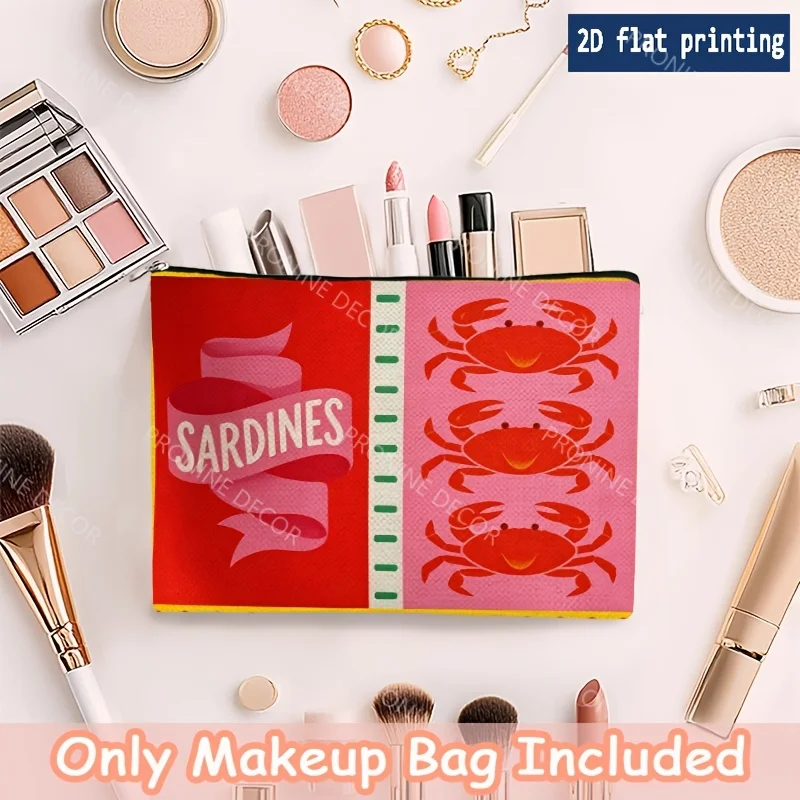 Crab and Sardine Art Travel Makeup Bag Multi Functional Zippered Toiletry Bag for Travel Gym Business Camping Cosmetic Organizer