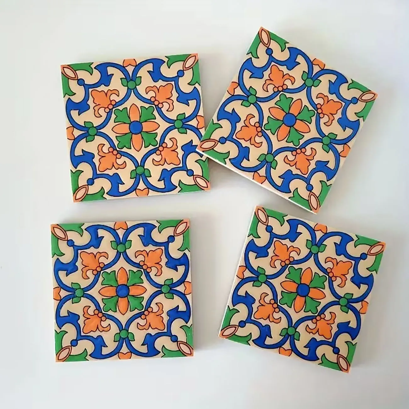 4Pcs Colorful Moroccan Pattern Wood Coaster Set, Heat-Resistant Non-slip Coasters for Table