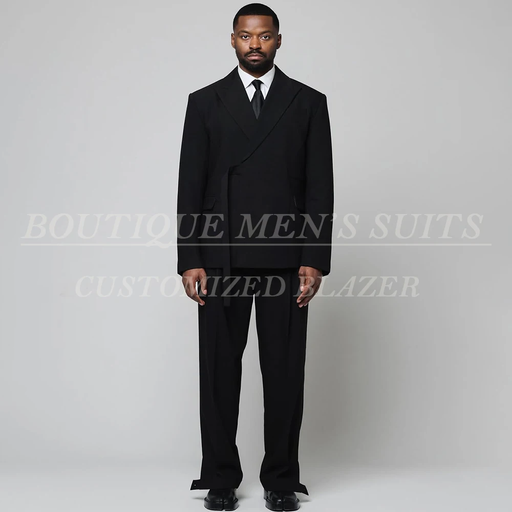 

Luxury Black Men's Suits Fashion One-Button Slim Fit Outfits High Quality Business Party 2 Piece Jacket Pants Full Sets Blazer