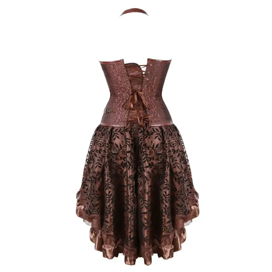 Conjunto de falda de corsé Steampunk para mujer, vestido Sexy gótico con correa de cuero, traje de fiesta Rave, disfraz de pirata de Halloween, talla grande