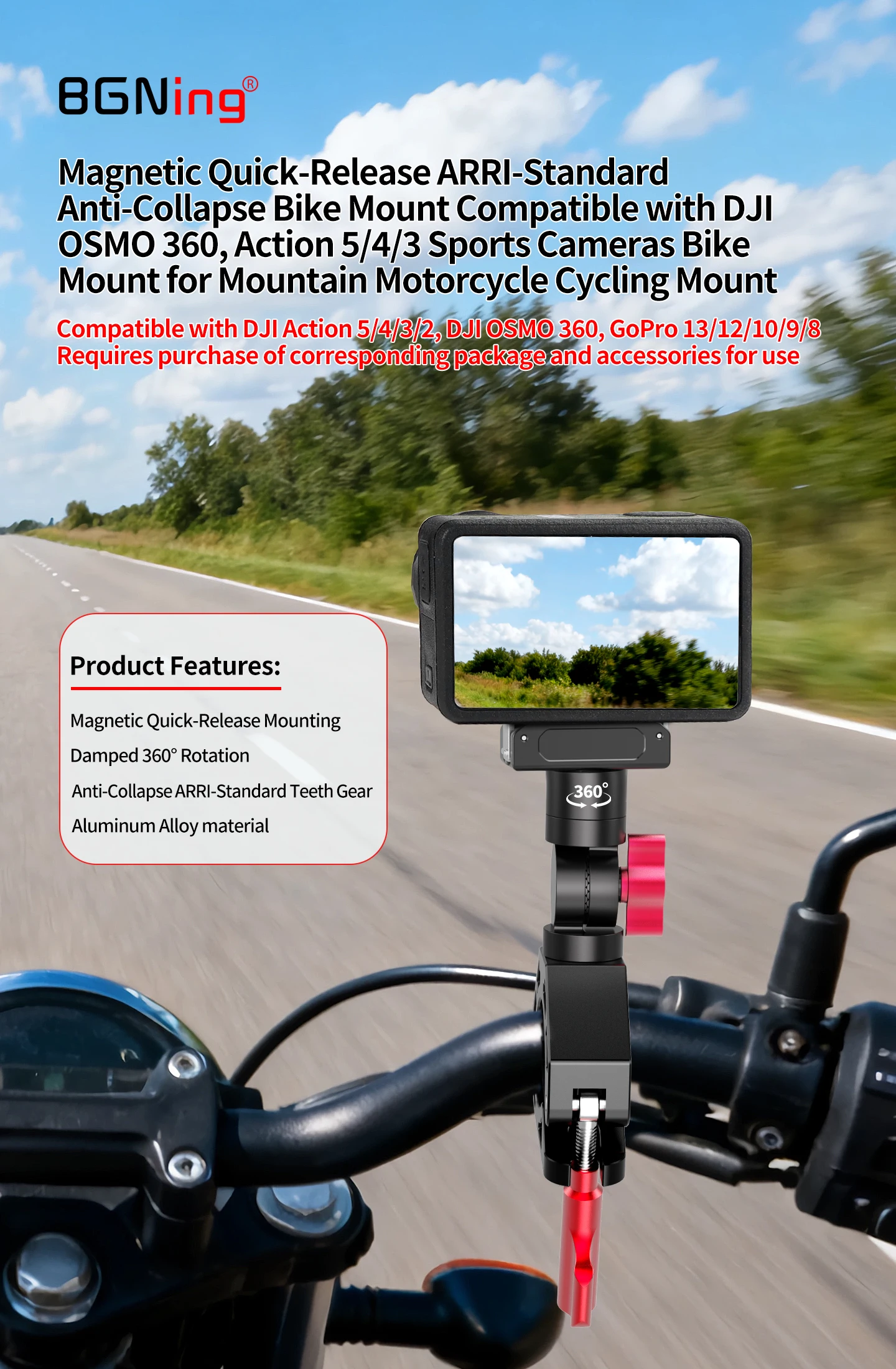Für Gopro 13, für DJI Action OSMO 360 Fahrrad-Motorrad-Lenkerhalterung, Kamera-Schnellverschluss-Halterung, Insta360 X6 Ace Pro Halterung – Detail 5