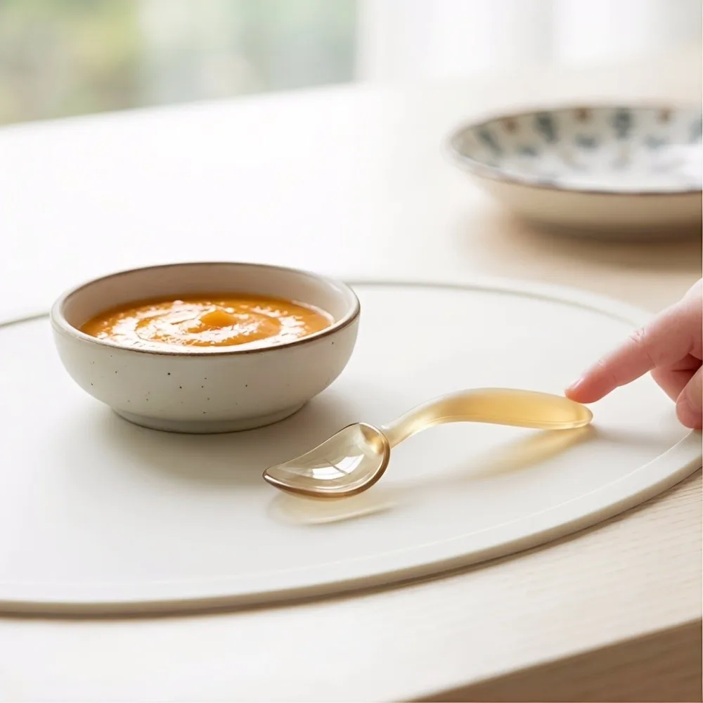 Silicone Food Spoon Short Handle Soft Spoon Learning To Eat Spoon Easy To Clean High Temperature Resistance Feeding Spoon