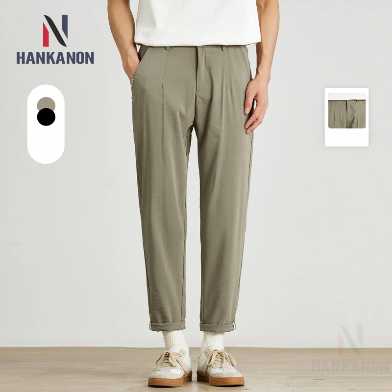 Men's Ice Silk Thin Quick-Drying Casual Pants, Summer Cool Feeling Straight-Leg Pants, Japanese and Korean Style Cropped Pants