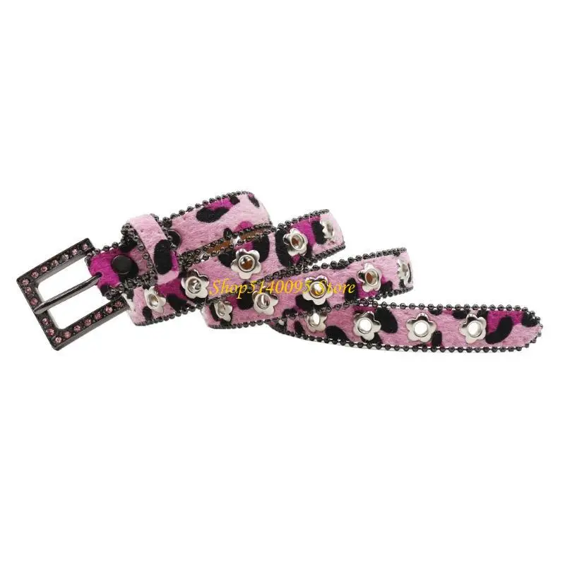 DXAE Unique Waist Belt Leopard Print Chain for Cowboy Cowgirl Stylish Rhinestones Retro Studded Buckle Waist Chain Belt