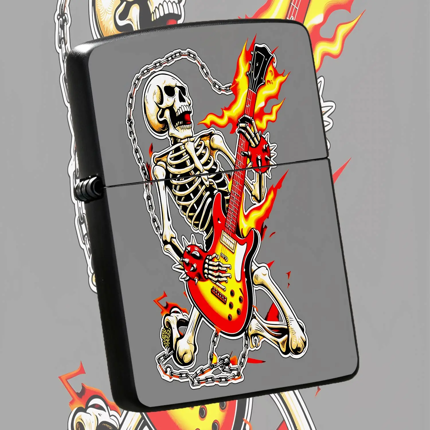 Punk Skeleton Playing Flaming Electric Guitar Lighter, Cool Heavy Rock Thematic Portable Ignition Tool, Unique Stylish Decorative Accessory For Daily Carrying, Ideal Novelty Gift For Rocklovers, Stage Performance Vibe S A Humorous And Inter