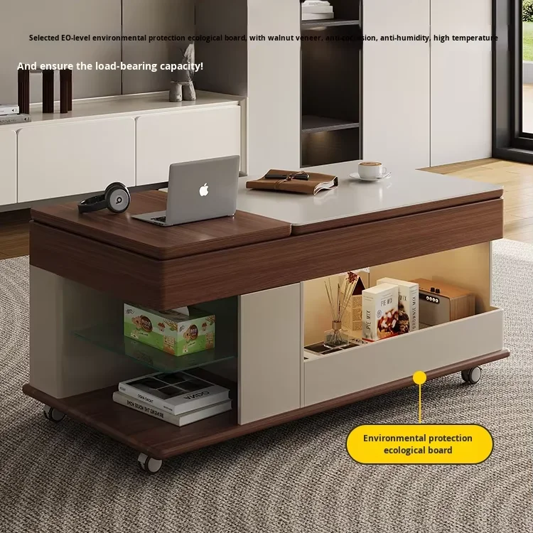 

##Living Room Bedroom Space Saving Adjustable Height Mobile Expandable Surface Modern Minimalist Design Coffee Table Wood Frame