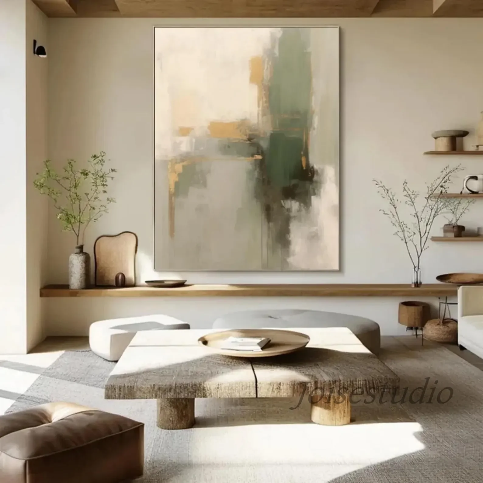 

Wabi-Sabi Geometric Abstraction Hand-painted Canvas Art in Sage & Clay Organic Minimalist Statement for Modern Japandi Interiors