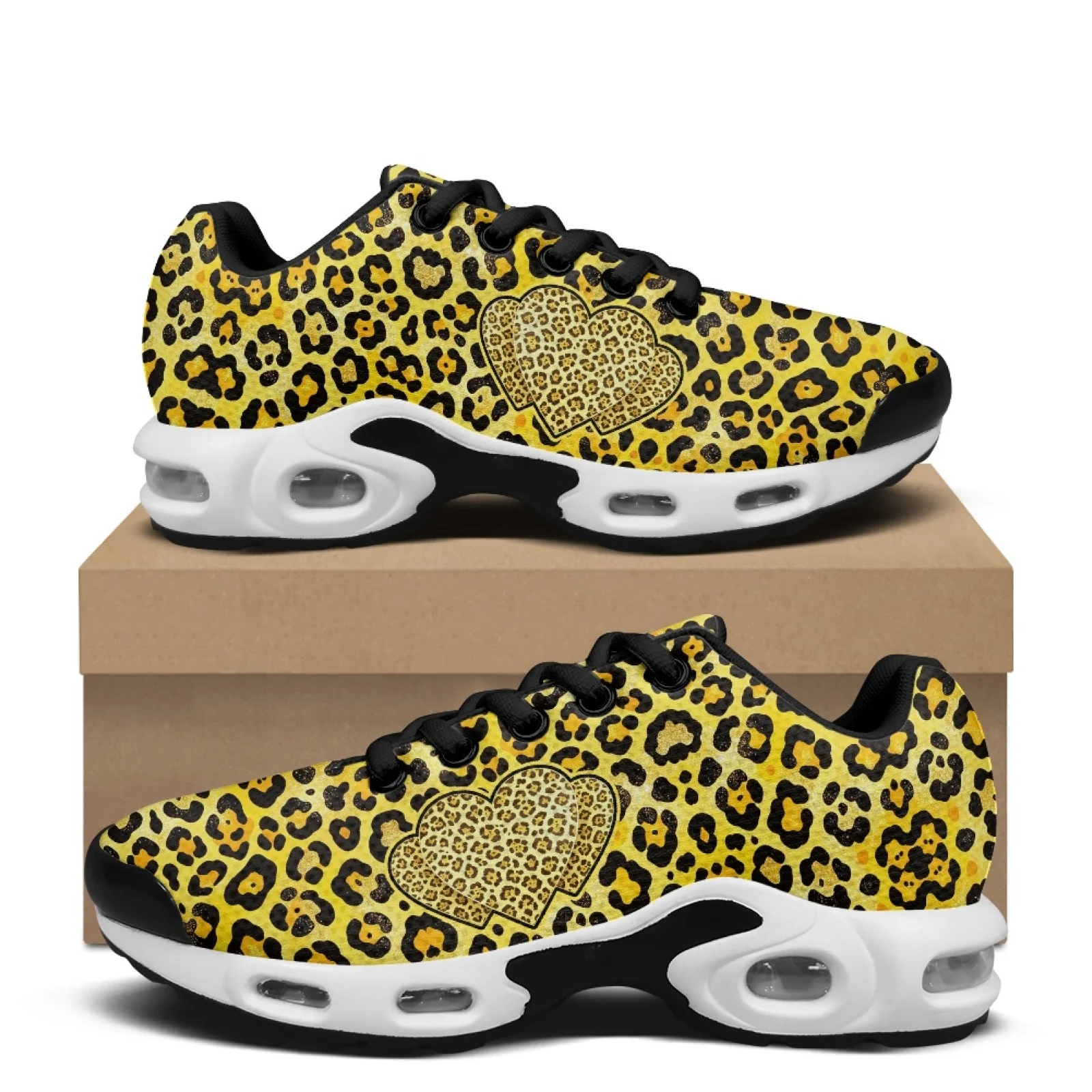 PENSTROLL Leopard Print Heart Walking Sneakers Lace Up, Air Cushion Shock Absorption Running Shoes for Workout Adult