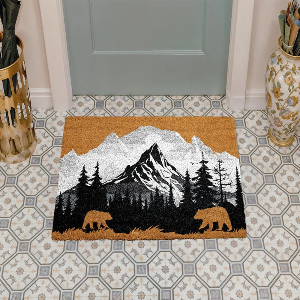 Mountain Bear Silhouette Doormat Wilderness Woodland Welcome Mat Nature Lover Entryway Rug Cabin Decor Gift For Camper Hiker