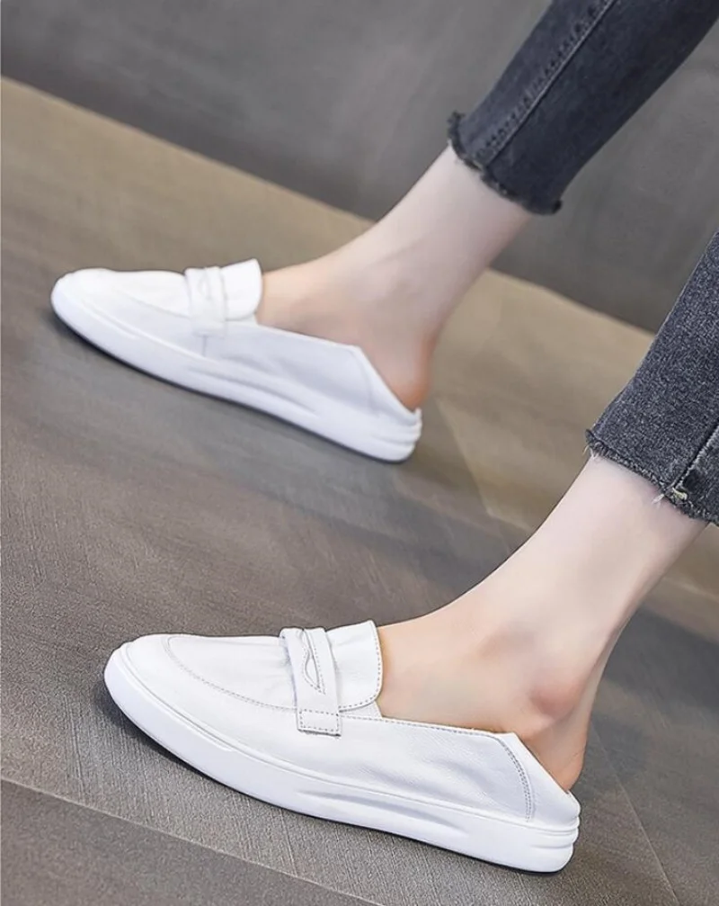 

Spring Autumn Loafers Ladies Genuine Leather New White Shoes Women Fashion Casual Soft Sole Flat Shoes Women