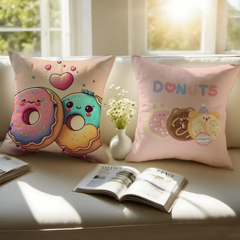 Cartoon Cute Donuts Cushion Cover Plush Fabric Soft Double Sided Print Home Sofa High Quality Cushion