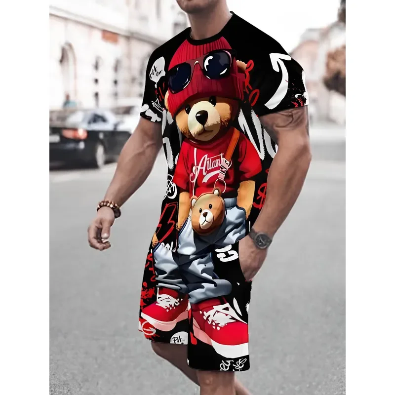 The 2025 summer new men's set features street casual fashion sportiness softness breathability and 3D printing