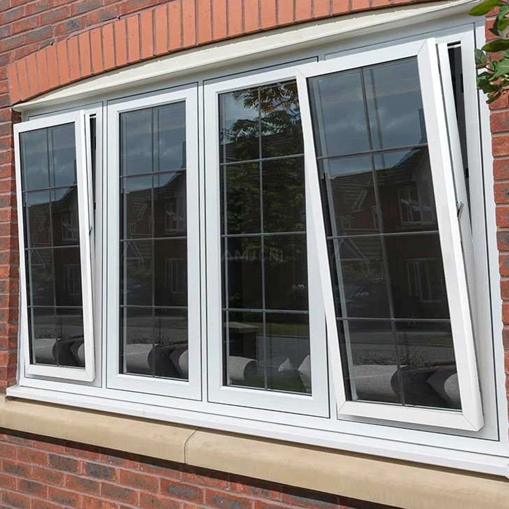 AMJ NFRC Soundproof House Villa Hotel Triple Glazed Home Glass Tilt and Turn Window Aluminum Large Casement Windows