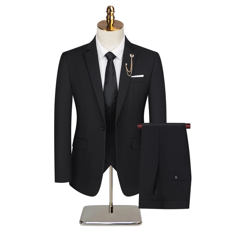 Plus Size Tailored Wedding Groomsmen Suit Three-Piece Set Interview Formal Wear Conference Professional Outfit Suits for Men
