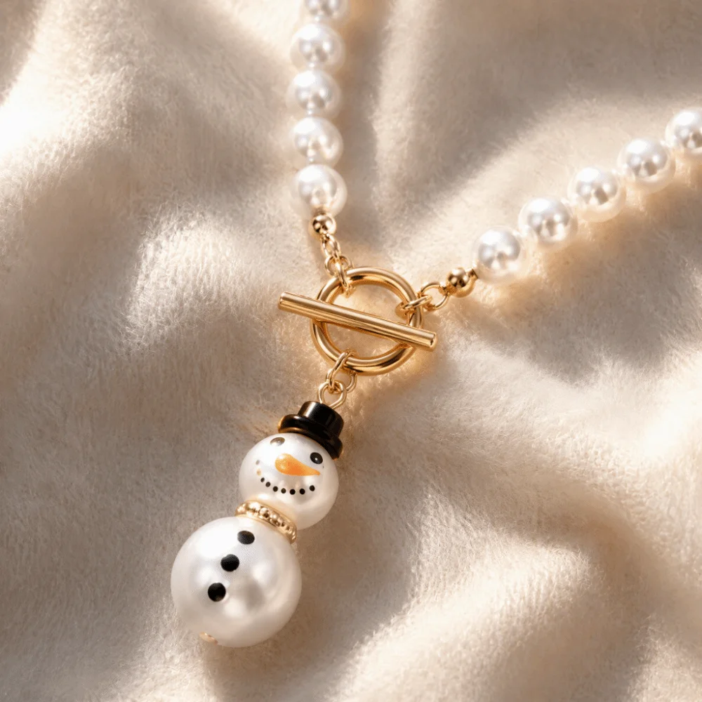 Gift OT Clasp Imitation Pearl Jewelry Set Stackable Elegant Snowman Necklace Cute Delicate Christmas Bracelet Festival