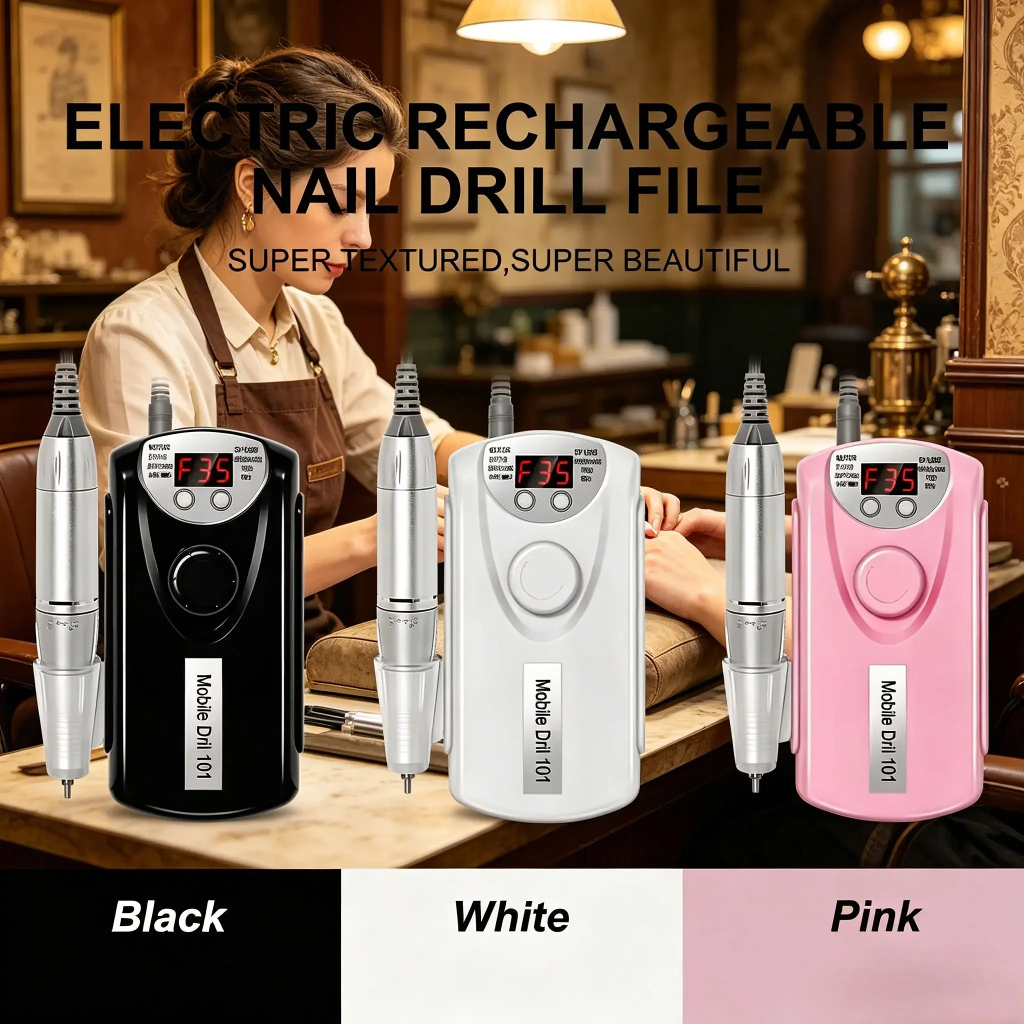 35000rpm低騒音充電式ネイルドリルマシン、ジェルネイル研磨＆マニキュア用プロ用電動ネイルファイルサンダー