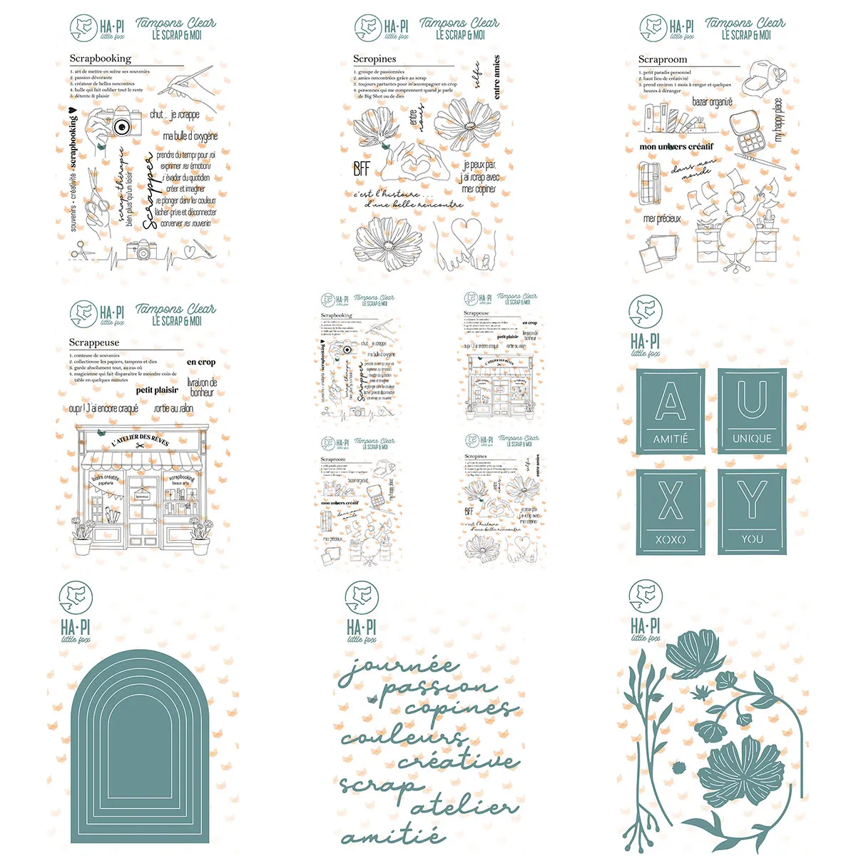 French Scrapbooking & Craft Lover Minimal Floral & Studio Craft Room & Journal Clear Stamps Set for Card Making Scrapbooking