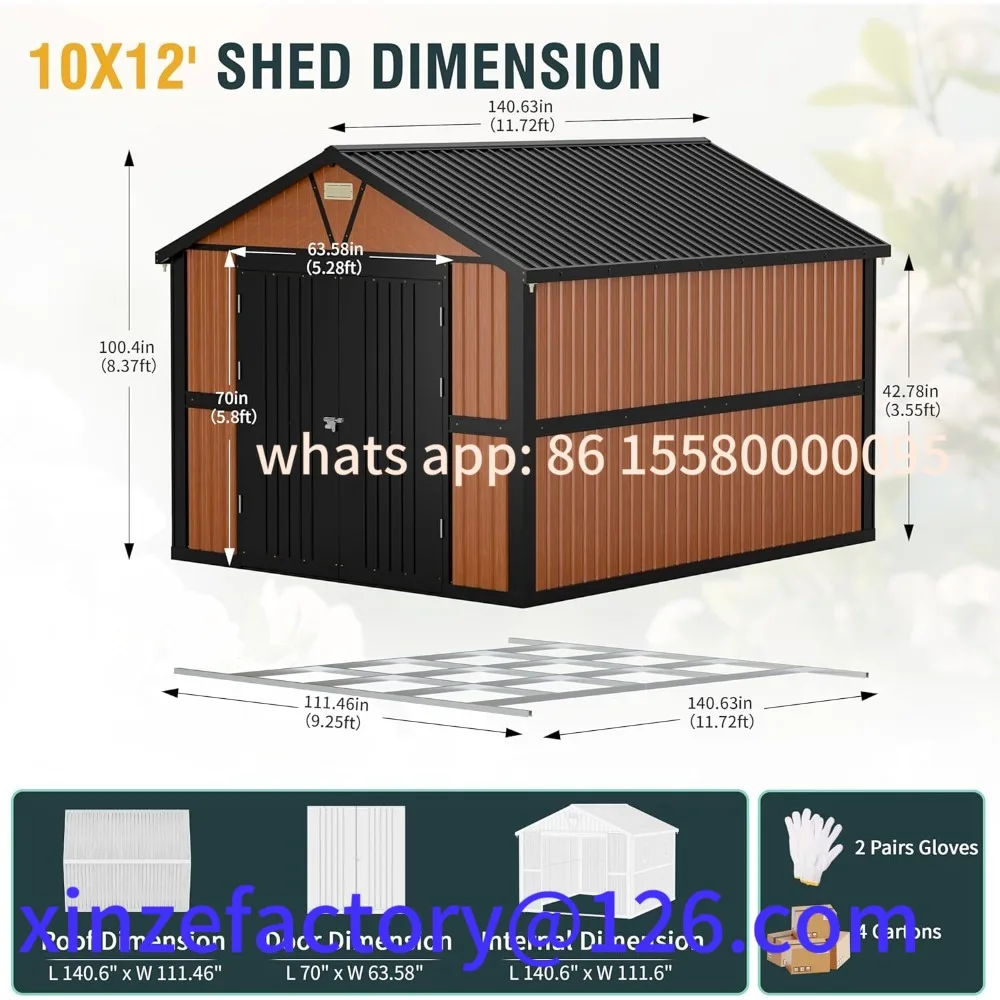 Customizable Outdoor Storage Shed, Extra Large Metal Shed with Frame Floor, Lockable Doors, 2 Windows, Outside Steel Tiny House