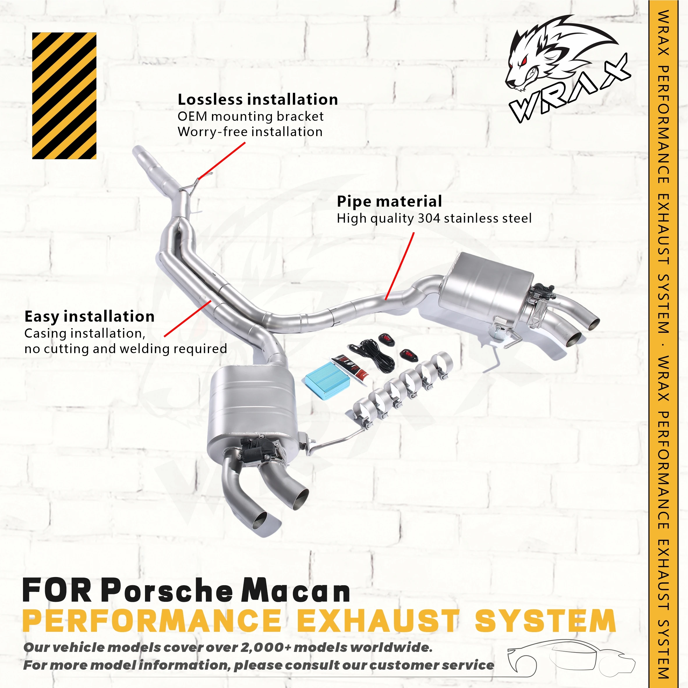 

WRAX Performance Exhaust System for Porsche Macan Stainless Steel Catback with Muffler Electronic Valve for Easy Installation