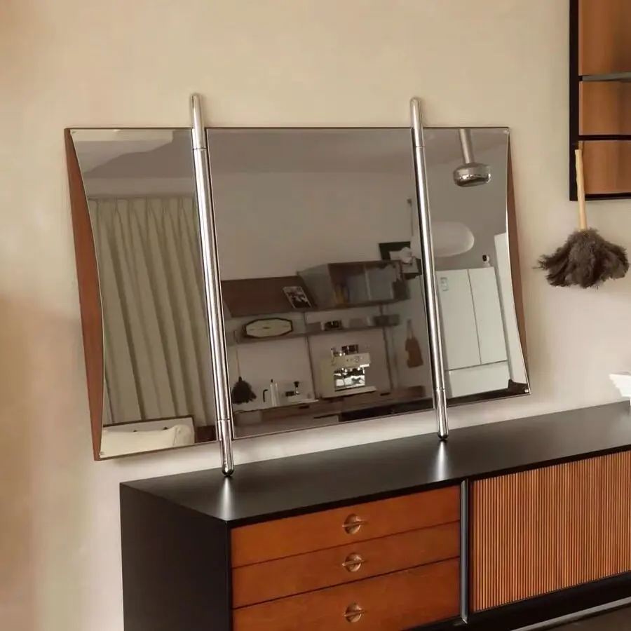Wall-mounted foldable makeup mirror, bedroom bathroom mirror, bathroom wall-mounted triple-fold hidden feng shui mirror