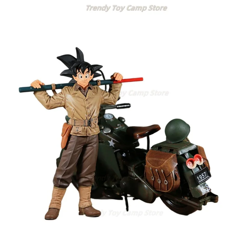 

Bandai Glasses Factory Dragon Ball BWFC Military Uniform Wukong Hand-made Landscape Products with Motorcycle Model Gift Men