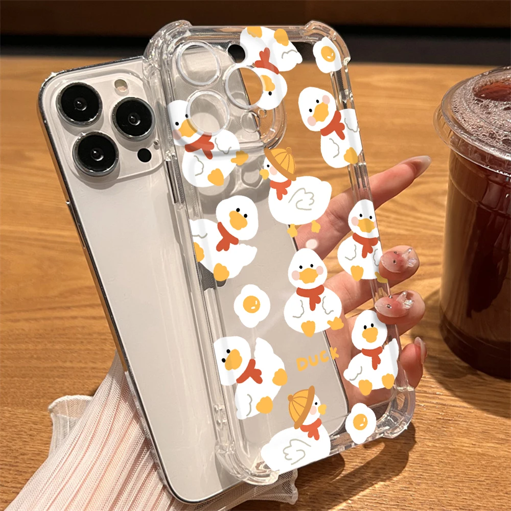 

for Iphone 13 Phone Case Cute Duck Fundas for Iphone 11 14 Plus Pro Max 12 Mini XS X XR 7 8 SE Clear Shockproof Acrylic Cover