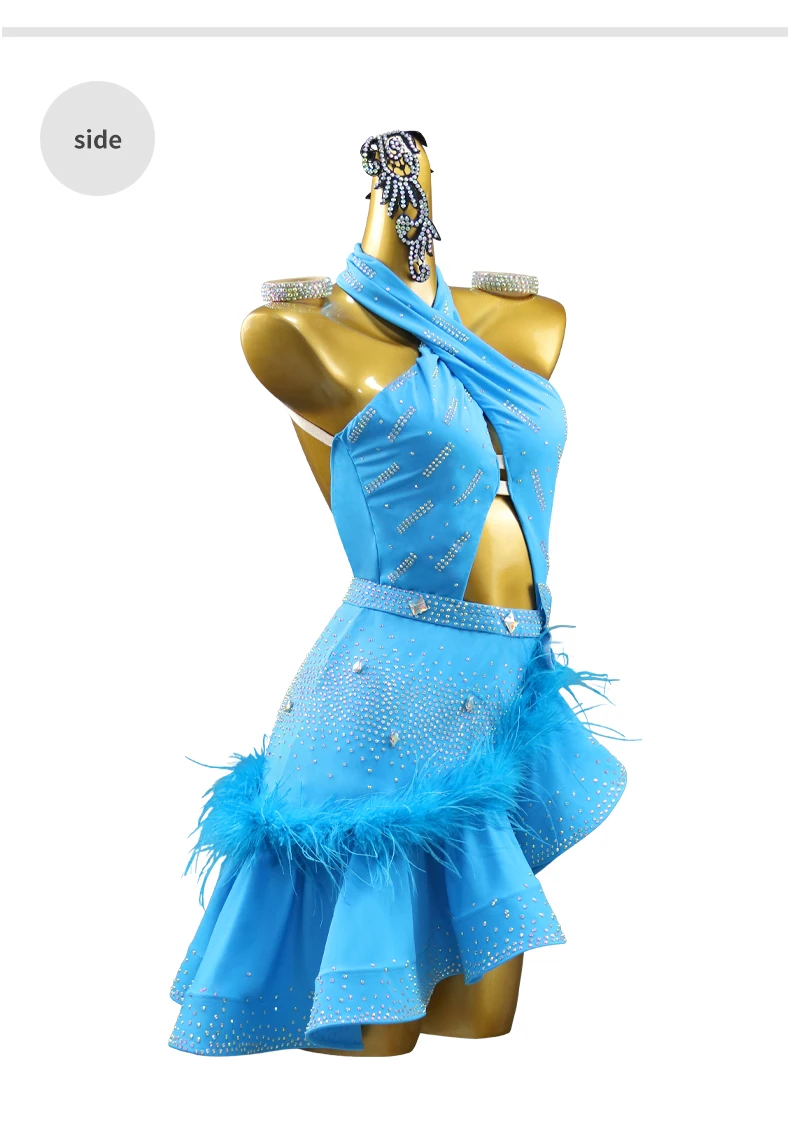 Latein-Tanzkleid für Damen, Ballkleid, Federkostüm, Trainingskleidung, Tanzkostüm für Samba, Tanzbekleidung, Wettbewerbskleid, Rock, Bühnenkleidung. – Detail 8