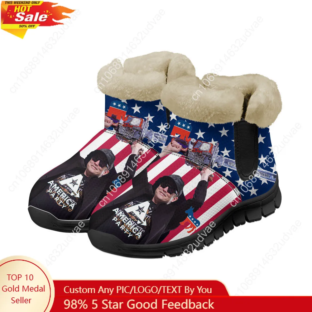 

America Party Plush Shoes Boots Mens Womens Keep Warm Sneakers Elon Musk Cozy Boot Casual Couple Sports Customized Sneaker Black