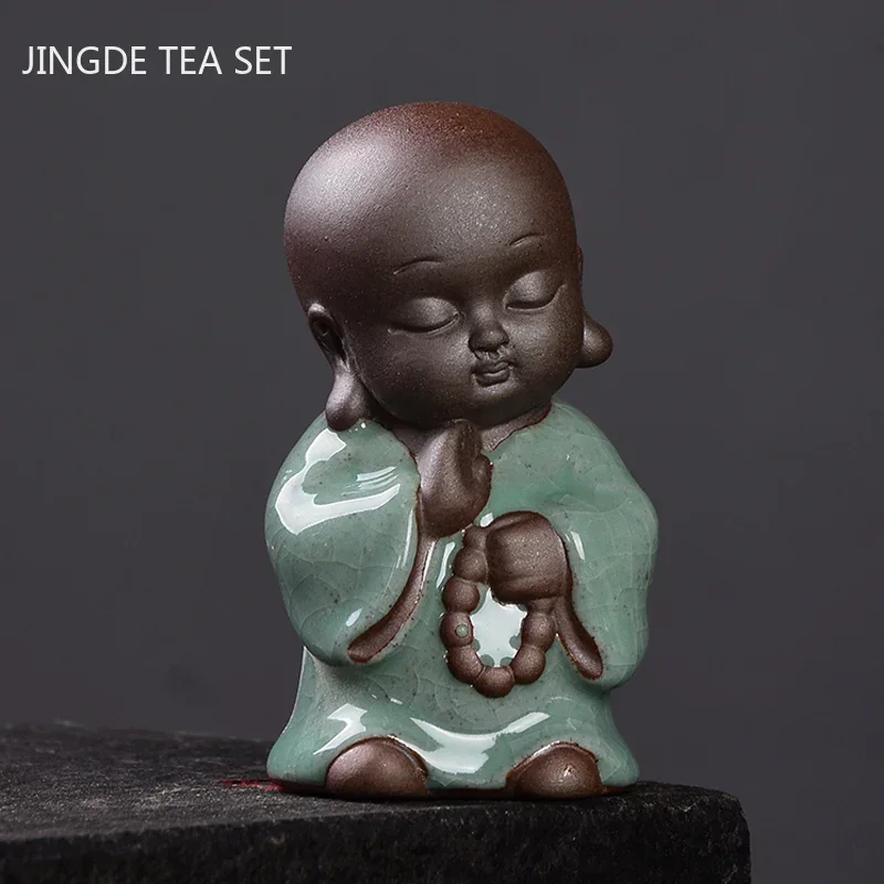 Creativity Purple Clay Tea Pet Ornaments Small Monk Statue Handmade Tea Figurine Boutique Tea Set Decoration Accessories Crafts