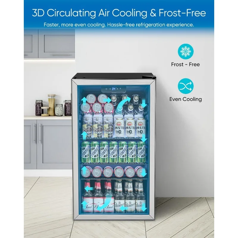 Beverage Refrigerator Cooler - 126 Can Mini Fridge Glass Door for Drinks Soda Beer Wine - Small Refrigerator for Office Bedroom