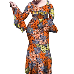 African Dresses for Women Print Flare Long Sleeve Dresses Vestidos Riche African Wedding Party Sexy Ankara Dresses WY6843