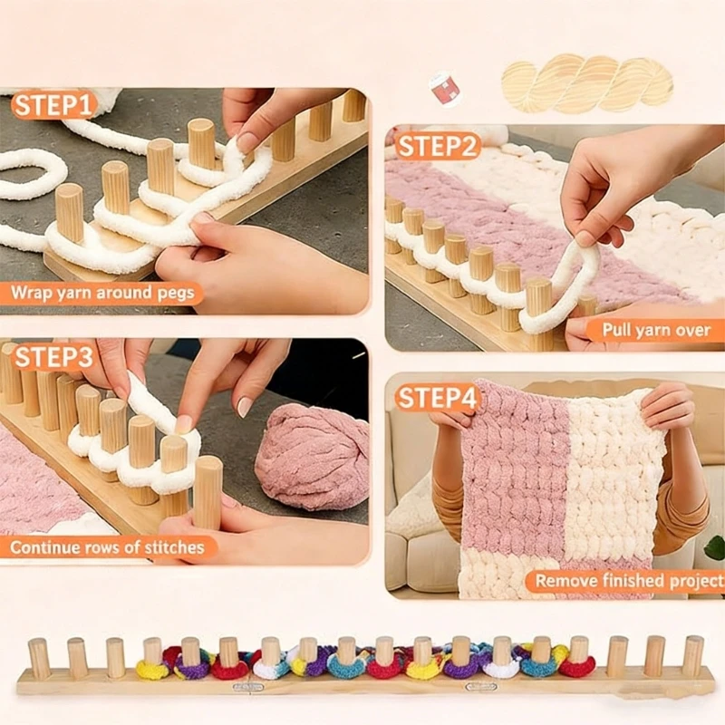 U2JC Multifunctional Wooden Knitting Tool Easy Assembly For Blankets Sweaters Shawls