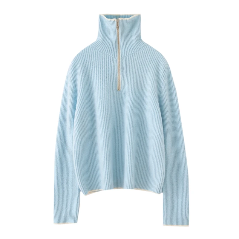 

Женский стильный повседневный свитер с длинными рукавами, 100% кашемировый пуловер с воротником до половины молнии, осенне-зимний теплый изысканный трикотаж, топ