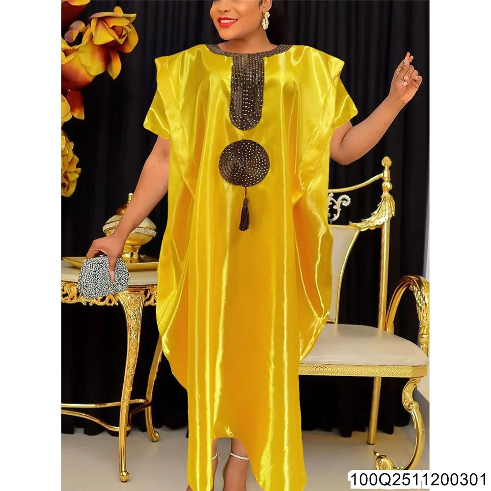 

2025 г., однотонный свободный длинный халат с африканской вышивкой и блестками, платье больших размеров для женщин 100Q25112003