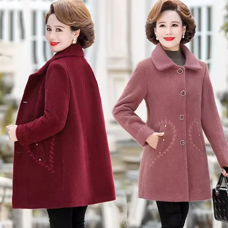 

Imitation Mink Fleece Coat Women Winter Cashmere Woolen Jacket Middle Age Women Overcoat High End Fashion Mother Wool Outerwear