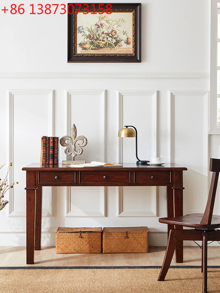 

Red oak desk American country retro old solid wood painting and calligraphy table study home computer table