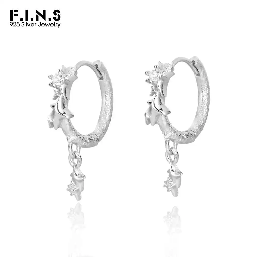 

F.I.N.S Simple S925 Sterling Silver Star Pendants Ear Buckle Matte Texture Round Hoop Earrings Fine Jewelry Anti-Allergy