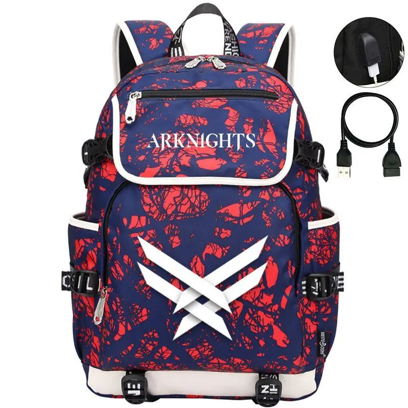 Arknights Casual USB Backpack For College Students Simple Fashion Large Capacity School Bag Anime