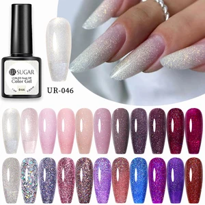 Ur Zucker 7,5 ml glänzender rosa Glitzer Farbgel Nagellack semi-permanenter Lackbasis Upper Abdeckung Außern Außen-UV-LED-Kunst des Nagels 8 Hauptverkaufsbluse Scealtejoulas Rosa - №4