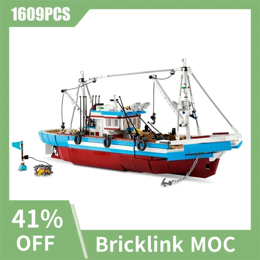 

НОВЫЙ 1609 шт., хит продаж, Moc City Port, модульная модель рыбацкой лодки, творческие идеи «сделай сам», детские игрушки, технология подарка, строительные блоки